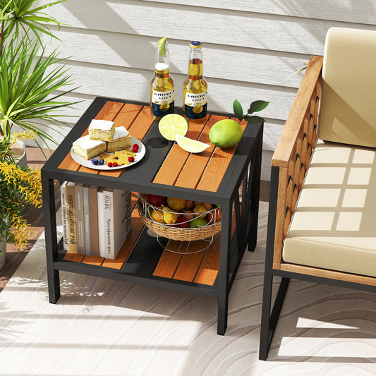 Outdoor Side Table with 4 cm Umbrella Hole and Storage Shelf