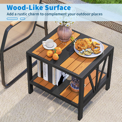 Outdoor Side Table with 4 cm Umbrella Hole and Storage Shelf