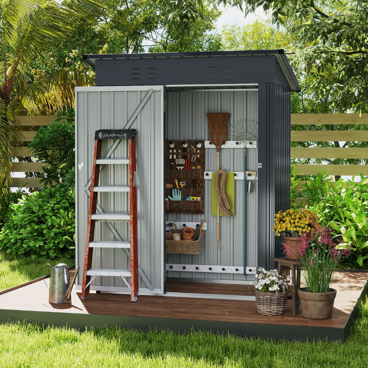 1.5 x 0.9M Outdoor Storage Shed Galvanized Metal Tool House-Grey