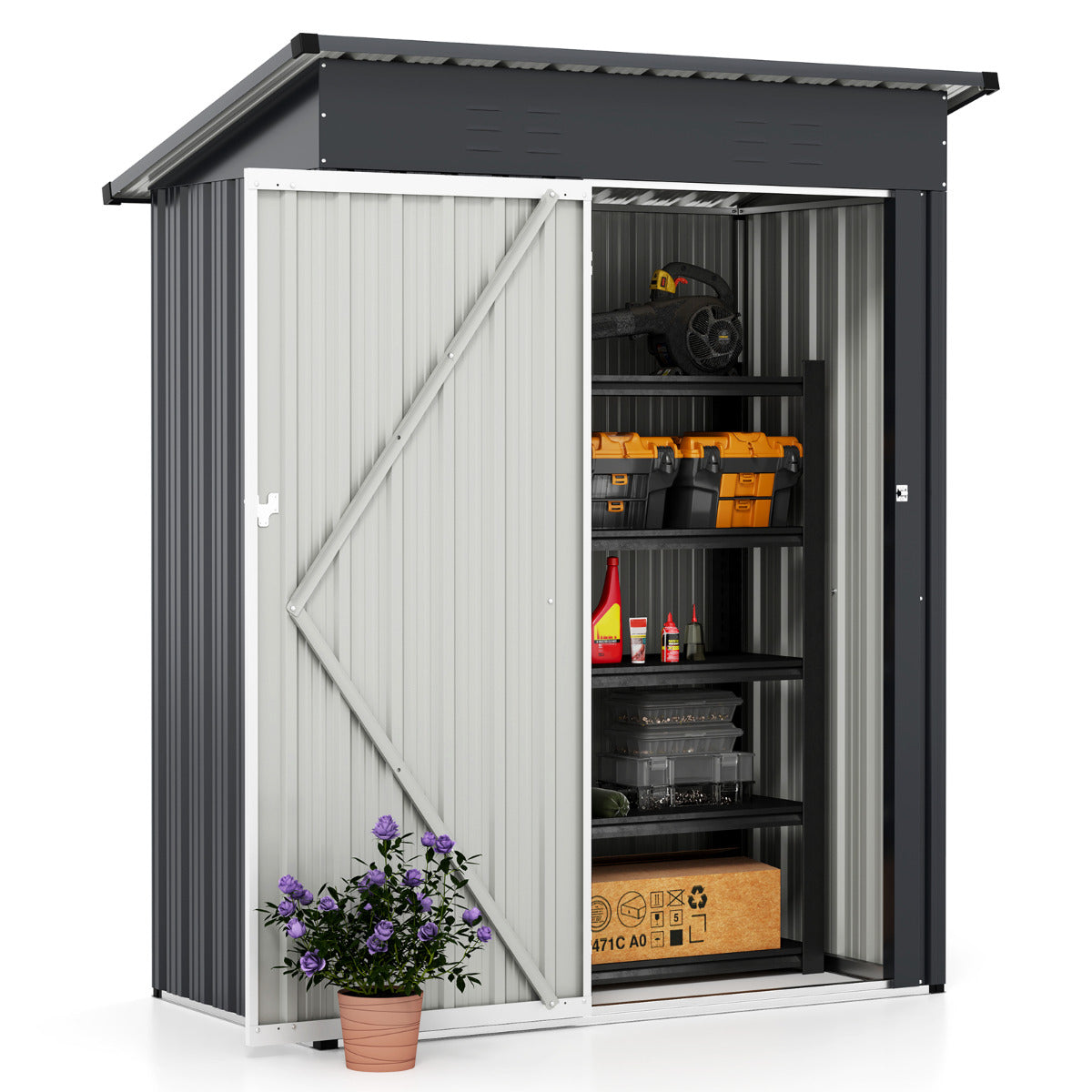 1.5 x 0.9M Outdoor Storage Shed Galvanized Metal Tool House-Grey
