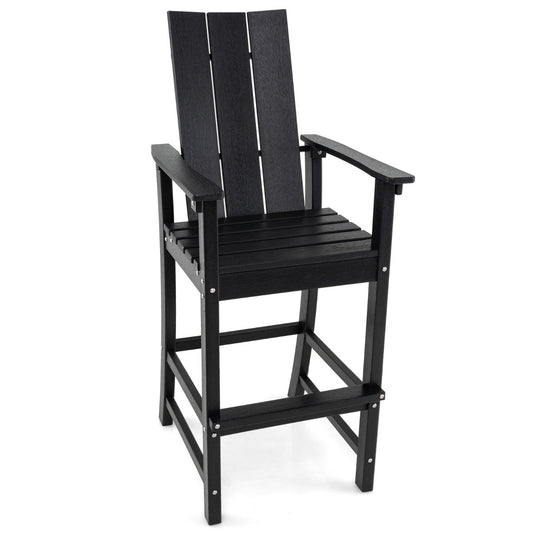 Tall Adirondack bar chair features a 77-centimeter seat height for outdoor counters and bar tables