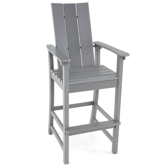 Costway Outdoor Tall Adirondack Chair Bar Stool with Backrest and Footrest-Grey