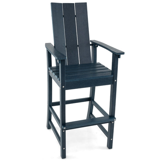 Costway Outdoor Tall Adirondack Chair Bar Stool with Backrest and Footrest-Navy