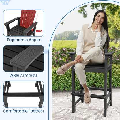 Costway Outdoor HDPE Tall Bar Adirondack Chair Patio Chair 30 Inches Seat Height-Dark Black