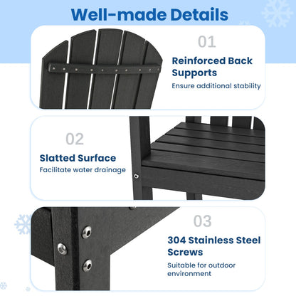 Costway Outdoor HDPE Tall Bar Adirondack Chair Patio Chair 30 Inches Seat Height-Dark Black