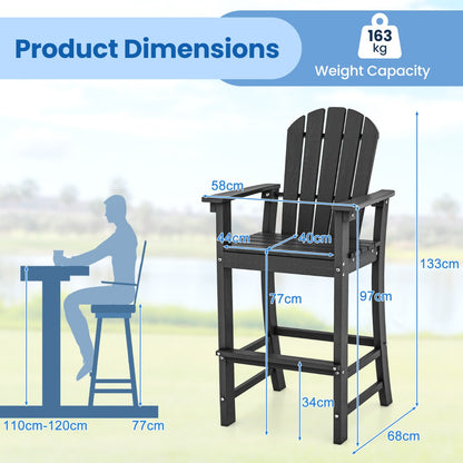Costway Outdoor HDPE Tall Bar Adirondack Chair Patio Chair 30 Inches Seat Height-Dark Black
