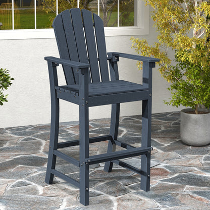 Costway Outdoor HDPE Tall Bar Adirondack Chair Patio Chair 30 Inches Seat Height-Navy