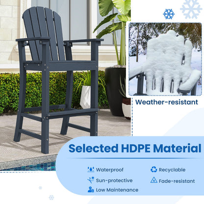 Costway Outdoor HDPE Tall Bar Adirondack Chair Patio Chair 30 Inches Seat Height-Navy