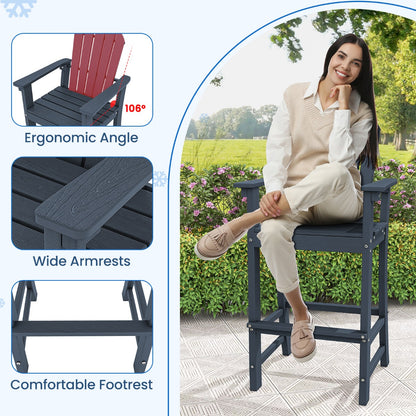 Costway Outdoor HDPE Tall Bar Adirondack Chair Patio Chair 30 Inches Seat Height-Navy