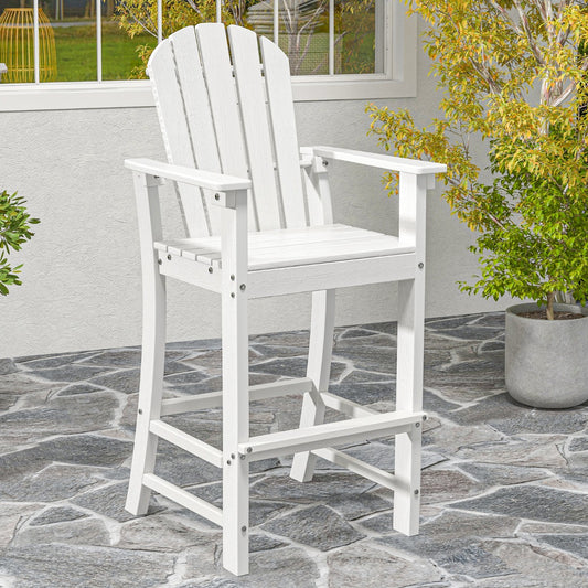 Costway Outdoor HDPE Tall Bar Adirondack Chair Patio Chair 30 Inches Seat Height-White