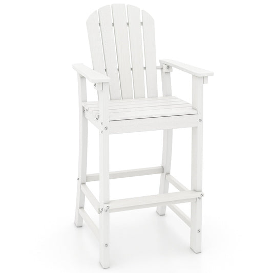30-inch gray, navy, turquoise, or black HDPE patio bar chair provides comfortable outdoor seating