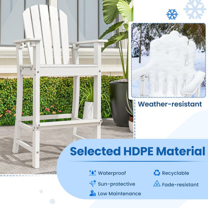 Costway Outdoor HDPE Tall Bar Adirondack Chair Patio Chair 30 Inches Seat Height-White