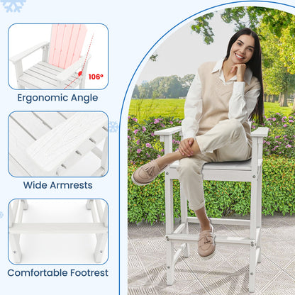 Costway Outdoor HDPE Tall Bar Adirondack Chair Patio Chair 30 Inches Seat Height-White