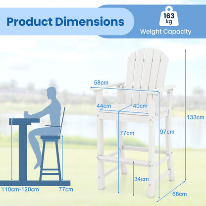 Costway Outdoor HDPE Tall Bar Adirondack Chair Patio Chair 30 Inches Seat Height-White