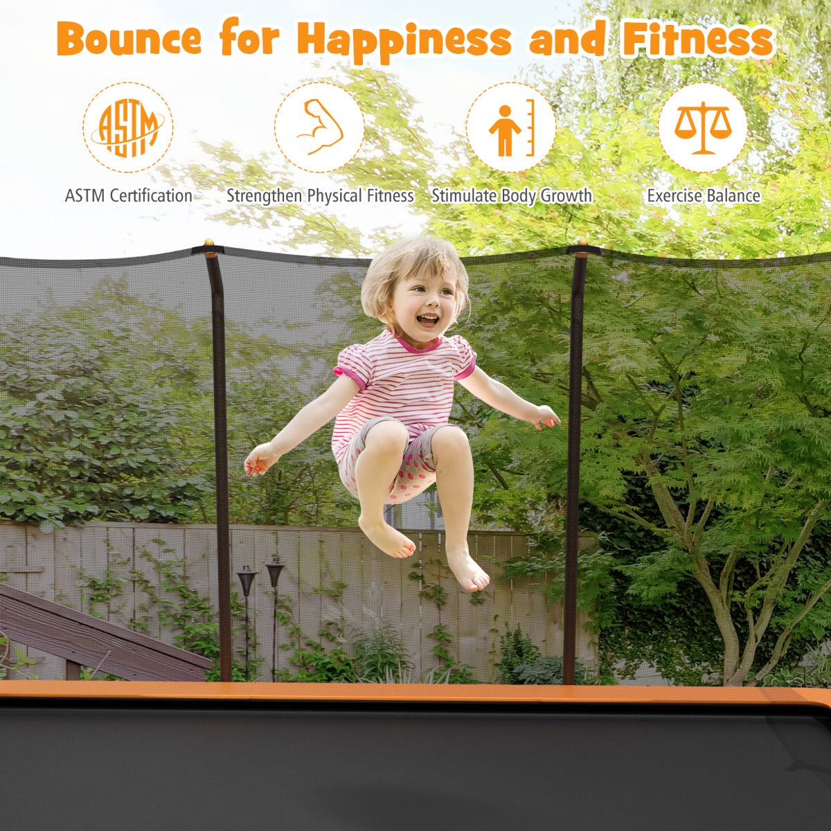 430 cm x 250 cm Rectangular Trampoline with Enclosure Net for Kids and Adults-Orange