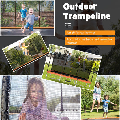 430 cm x 250 cm Rectangular Trampoline with Enclosure Net for Kids and Adults-Orange