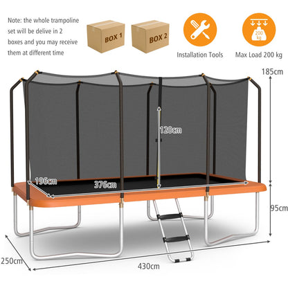 430 cm x 250 cm Rectangular Trampoline with Enclosure Net for Kids and Adults-Orange