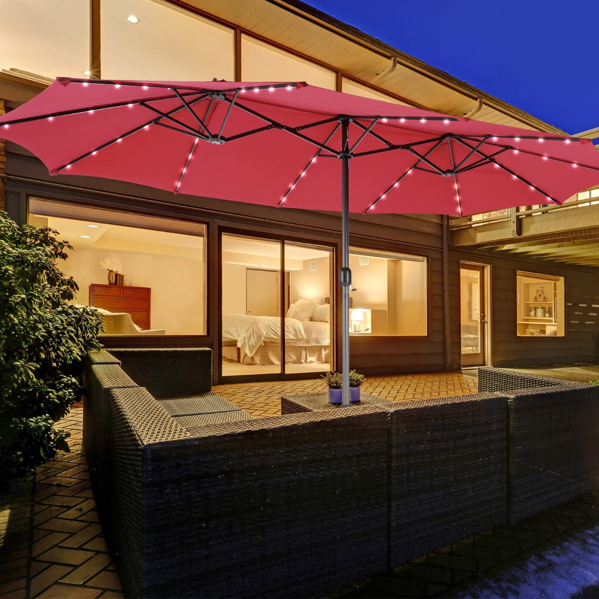 Hand-crank outdoor umbrella opens and closes smoothly for convenient use in patios and gardens