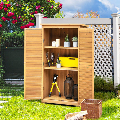 1.6M Outdoor Wooden Garden Shed Cabinet with Removable Shelves, Natural Finish