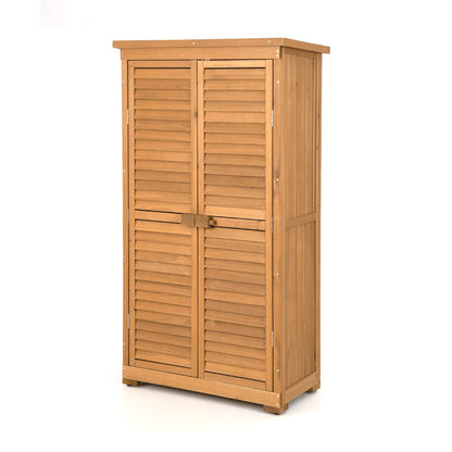 1.6M Outdoor Wooden Garden Shed Cabinet with Removable Shelves, Natural Finish