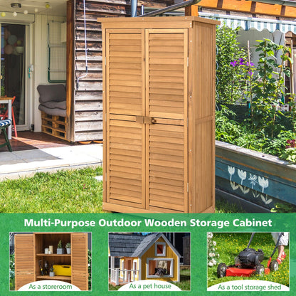 1.6M Outdoor Wooden Garden Shed Cabinet with Removable Shelves, Natural Finish