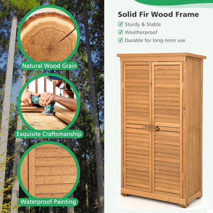 1.6M Outdoor Wooden Garden Shed Cabinet with Removable Shelves, Natural Finish