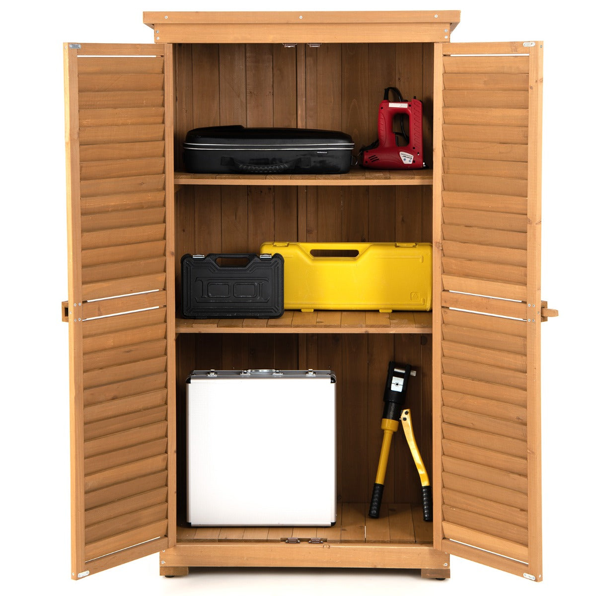1.6M Outdoor Wooden Garden Shed Cabinet with Removable Shelves, Natural Finish
