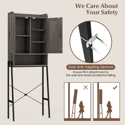 Double handles allow easy door opening while enclosed compartments protect stored bathroom essentials