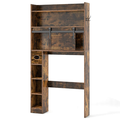 Costway Over The Toilet Storage Cabinet with Sliding Barn Door and Adjustable Shelves-Brown
