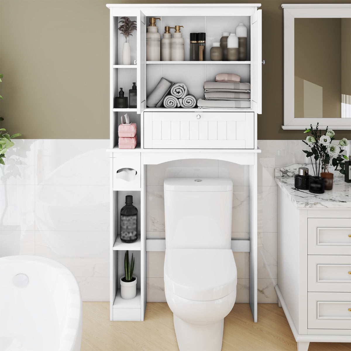 Over the Toilet Storage Cabinet Space-Saving Storage Organizer-White