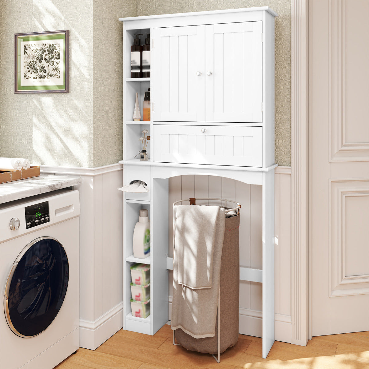Over the Toilet Storage Cabinet Space-Saving Storage Organizer-White