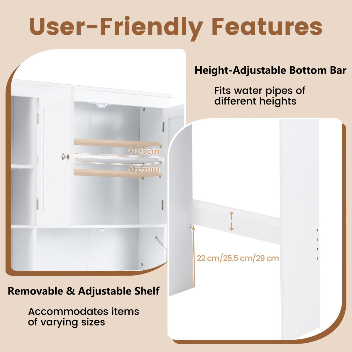 Over the Toilet Storage Cabinet Space-Saving Storage Organizer-White