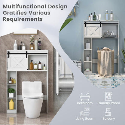 Over The Toilet Storage Cabinet with Sliding Barn Door and Shelves-White