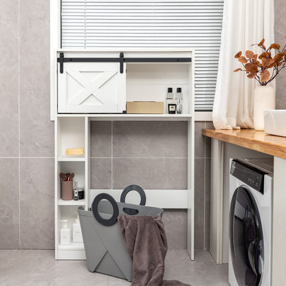 Over The Toilet Storage Cabinet with Sliding Barn Door and Shelves-White