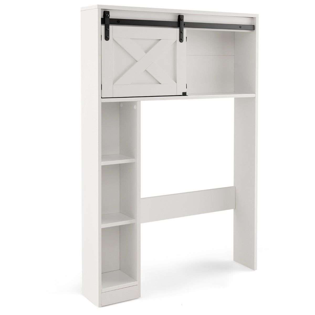 Over The Toilet Storage Cabinet with Sliding Barn Door and Shelves-White