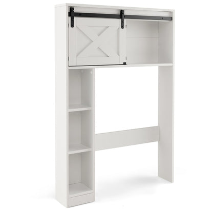 Over The Toilet Storage Cabinet with Sliding Barn Door and Shelves-White