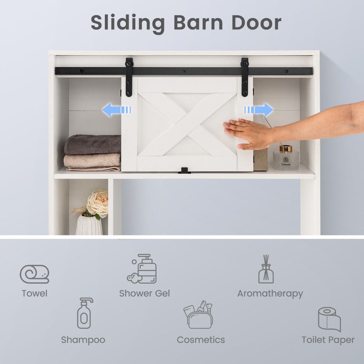 Over The Toilet Storage Cabinet with Sliding Barn Door and Shelves-White