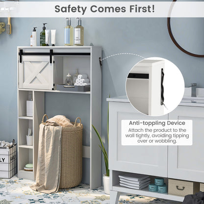 Over The Toilet Storage Cabinet with Sliding Barn Door and Shelves-White