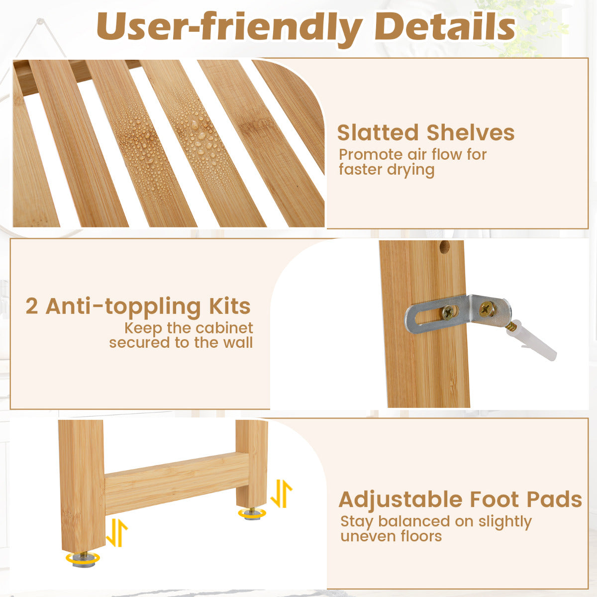 Over the Toilet Storage Rack with 5-Position Shelves-Natural