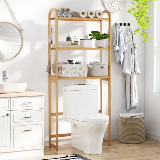 Over the Toilet Storage Rack with 5-Position Shelves-Natural