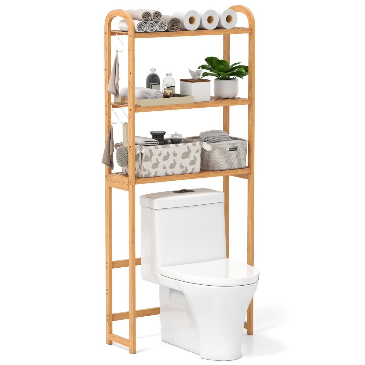 Over the Toilet Storage Rack with 5-Position Shelves-Natural