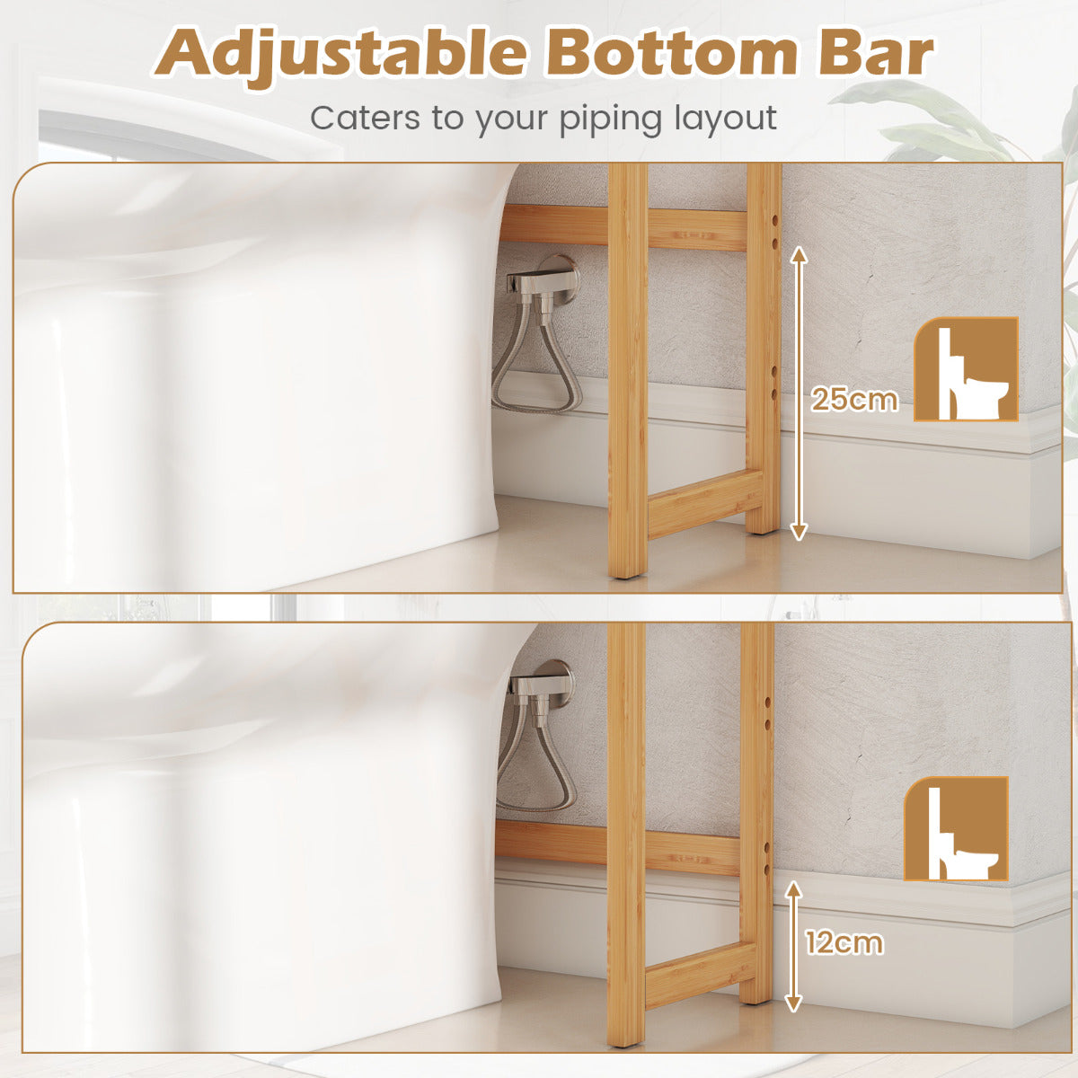 Over the Toilet Storage Rack with 5-Position Shelves-Natural