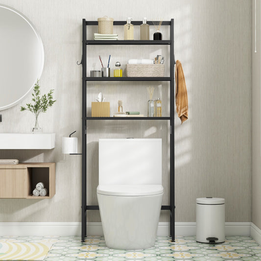 Costway 3-Tier Over The Toilet Storage Shelf with Adjustable Adjustable Bottom Bar-Black