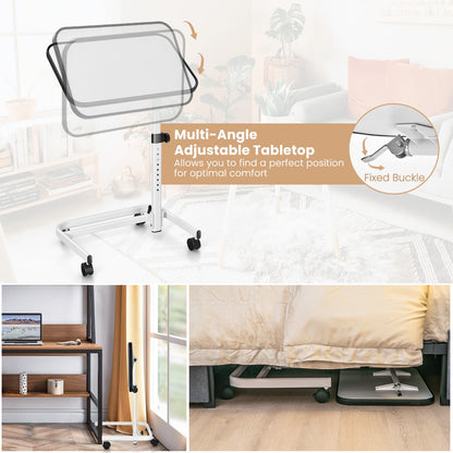 Portable Bedside Table with 9-Level Adjustable Height-White