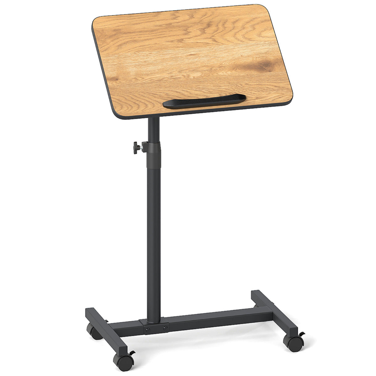 Overbed Table with Lockable Wheels C-Shaped End Table-Brown