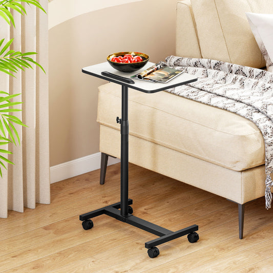 Overbed Table with Lockable Wheels C-Shaped End Table-Grey