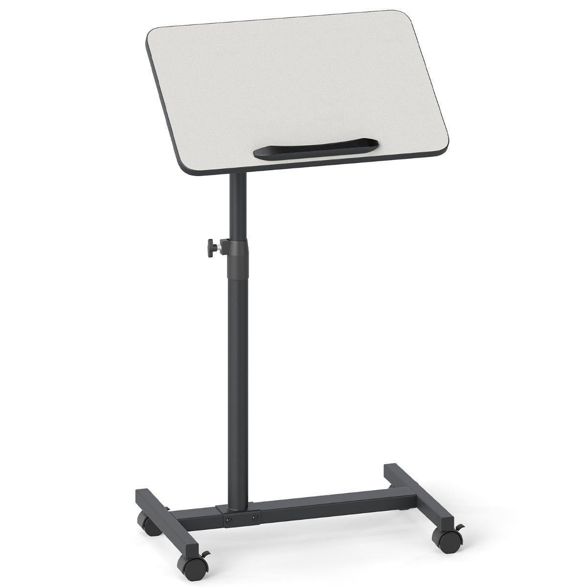 Overbed Table with Lockable Wheels C-Shaped End Table-Grey
