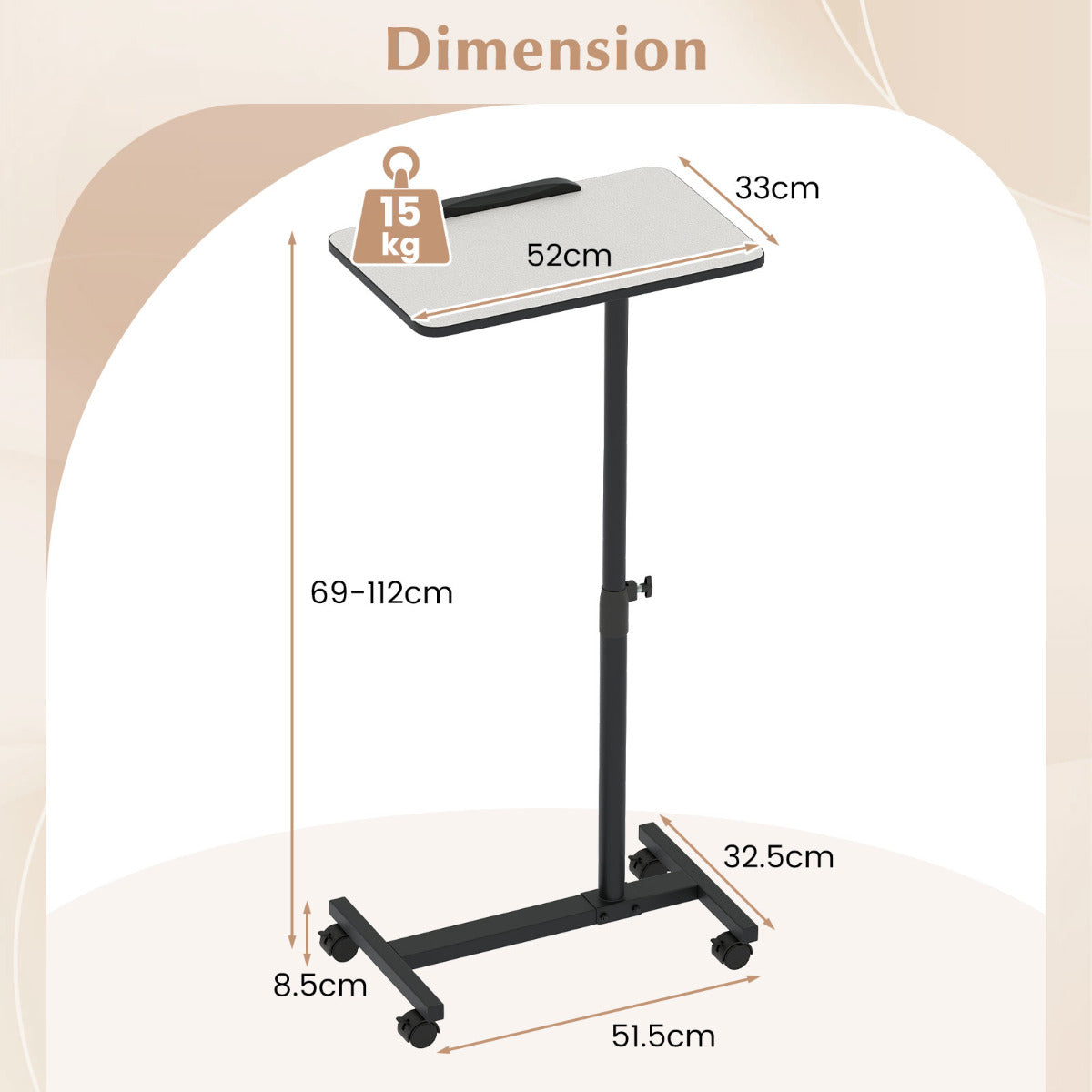 Overbed Table with Lockable Wheels C-Shaped End Table-Grey