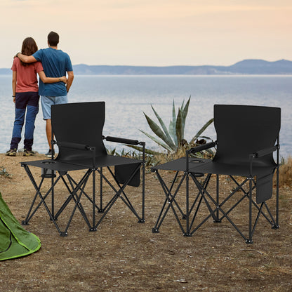 Oversized Camping Chair with Side Table and 2 Storage Pockets-Black-1 piece
