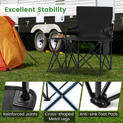 Oversized Camping Chair with Side Table and 2 Storage Pockets-Black-1 piece